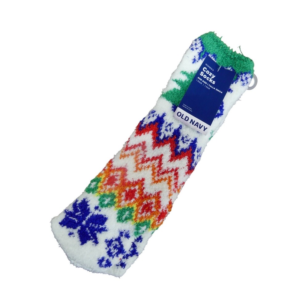 Old Navy Cozy Socks Womens OS Multi NWT Fair Isle Snowflake Fuzzy Crew Rainbow